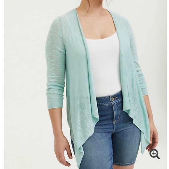 torrid Sweaters - Mint Blue Slub Drape Front Cardigan